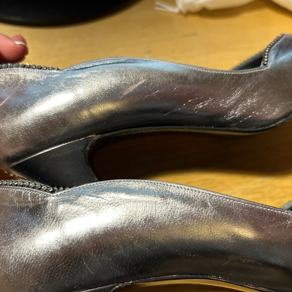 Womens Stuart Weitzman Gunmetal Crystal Embellished Pointy Leather Heel Pumps 8 - Picture 11 of 11